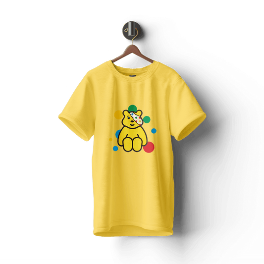 Pudsey Bear T-shirt | Sitting Pudsey with Spotty Background - Pudsey Clothes